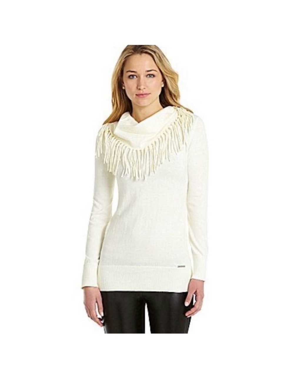Michael Kors Cream Fringed Cowl Neck Sweater
